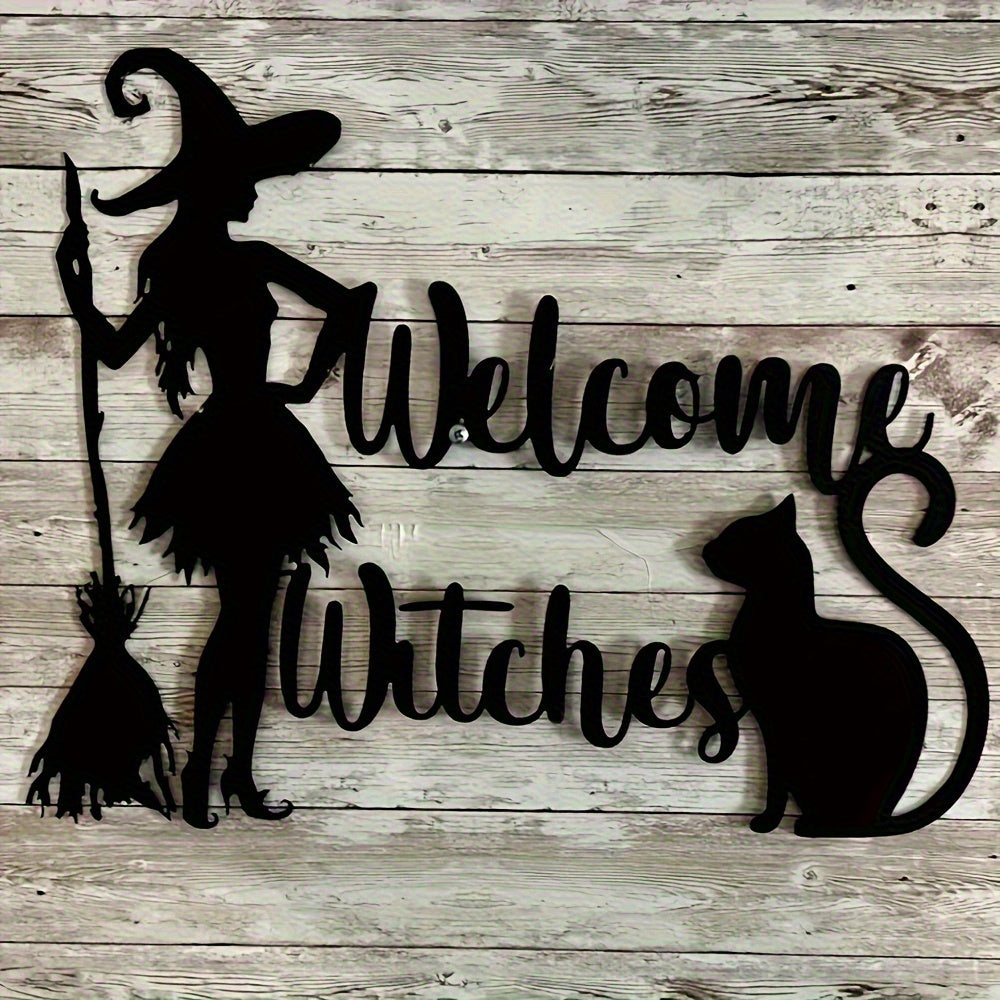 TEMU 2d Flat, 1pc 2d Flat Acrylic And Cat Broom Welcome Sign - Halloween Wall Art, Outdoor Holiday Decoration, Suitable For Home And Doorway, 2d Flat