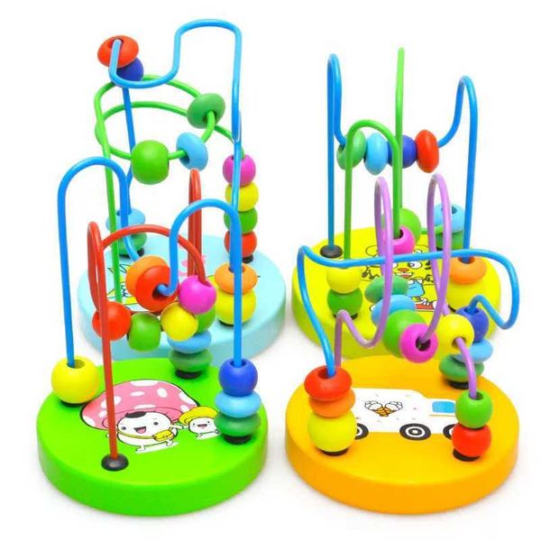 Mini Montessori Wooden Toys Kids Circles Bead Wire Maze Roller Coaster Toddler Early Educational Puzzles Toy for Children infantY240821