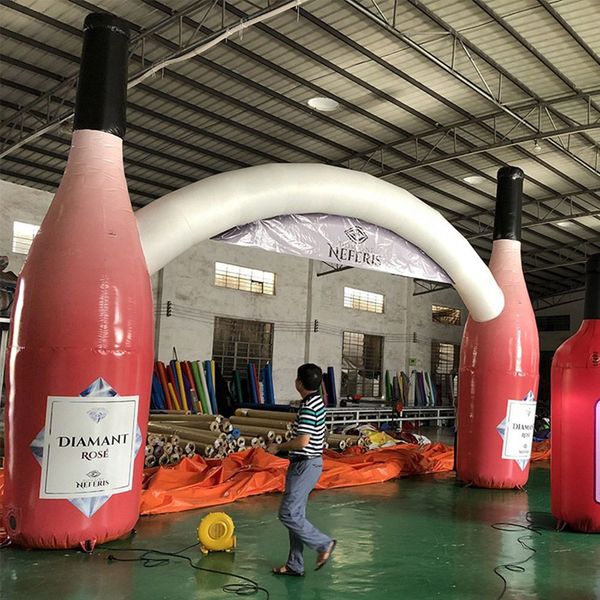 wholesale 8mW (26ft) with blower High quality Customized commercial advertising inflatable wine-beer-champagne bottle arch gantry with LED l