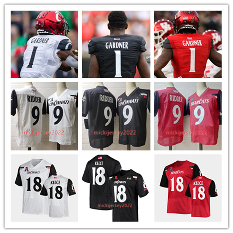 Mens Sauce Gardner Travis Kelce Cincinnati Football Jersey Stitched White Red Black Ahmad Gardner #9 Desmond Ridder Cincinnati Bearcats Jerseys