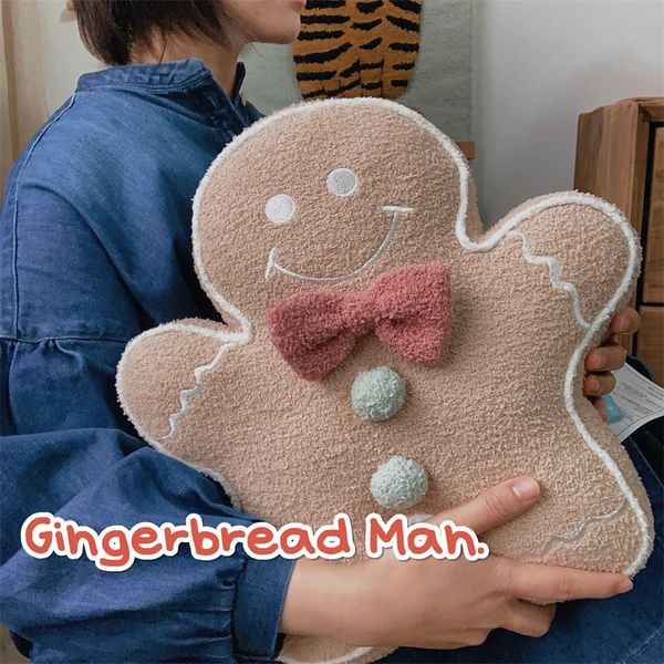 35cm Cute Gingerbread Man Plushies Throw Pillow Sofa Bed Back Cushion Girly Room Decoration Soft Plush Toy Gifts For Girl 241021
