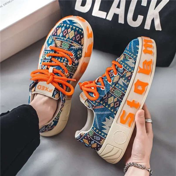 Vulcanized New Platform Bre Athable Canvas Homens Trendy grossa Soled Printing Sports Casual Sneakers 2025
