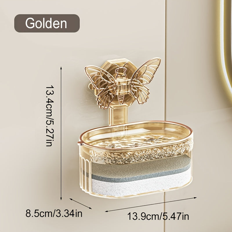 TEMU 1pc Of Sponge Suction Cup Soap Box, Wall-mounted, No-drilling, High-end Household Bathroom Wall, High-end Draining Soap Box