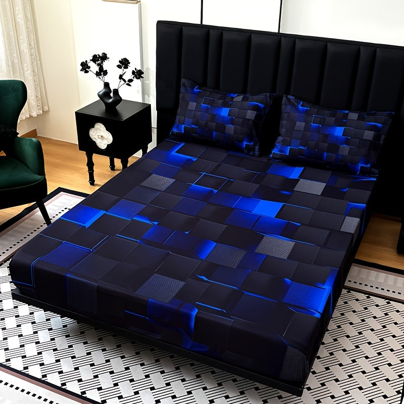 TEMU 3pcs Cool Technology Digital Printing Material Fitted Sheet(1pc Bed Sheet+2pcs Pillowcase No Filling)deep Pocket In 15 Inch At Home Dormitory