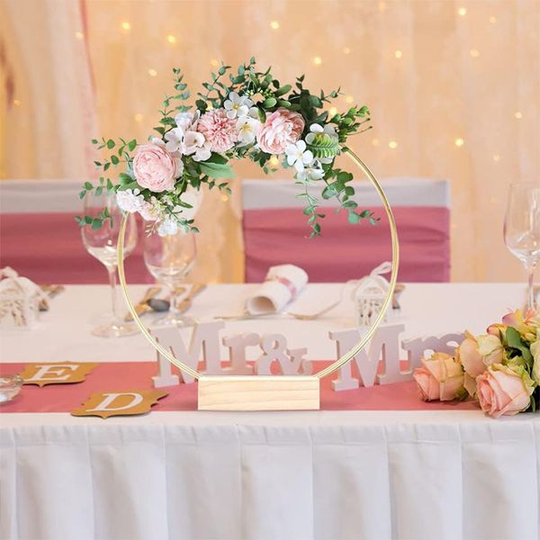 10Pcs 12 Inch Metal Floral Hoops Centerpiece With Stands Wreath Hoop Rings for DIY Wedding Table Decorations Wall Hanging Crafts