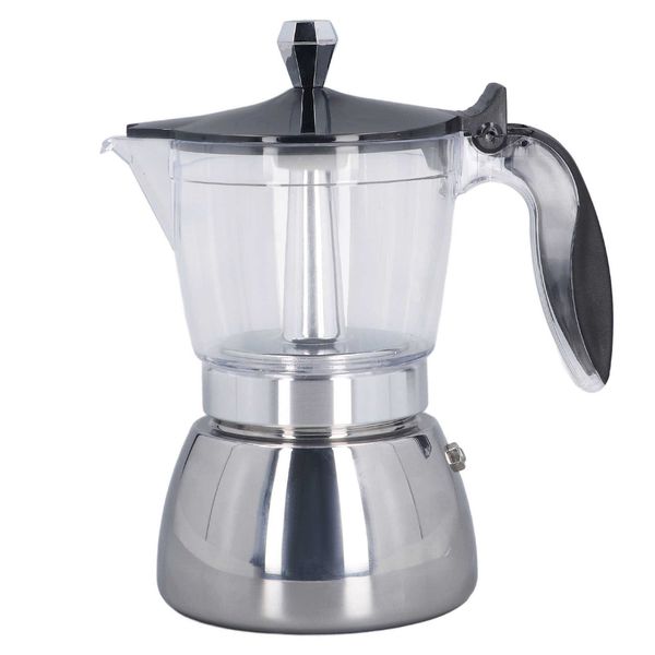 Coffee Pots 6 Cup Moka Pot Stainless Steel Clear ABS Top Universal Exquisite Appearance Stovetop Coffee Maker For Office Use P230508