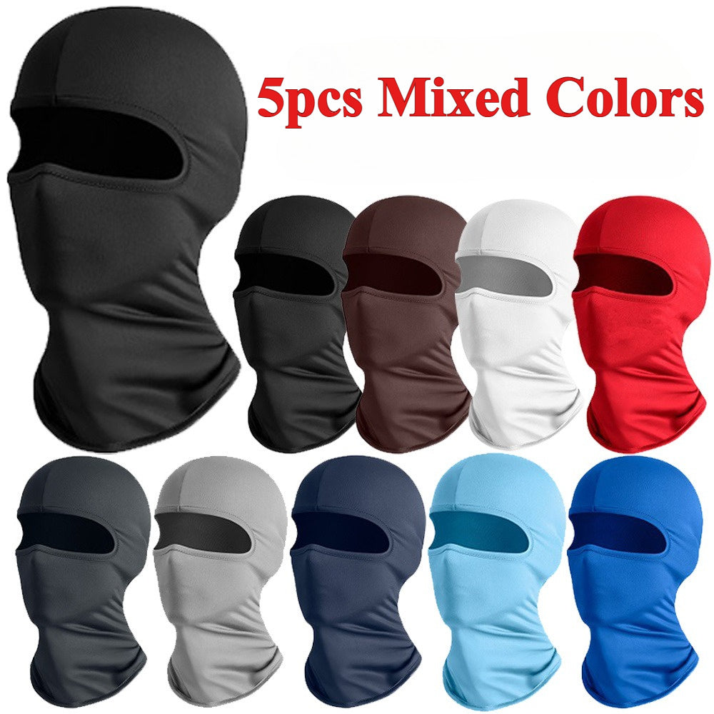 TEMU 5pcs Breathable & Windproof Balaclavas - Stretchy Polyester Ski Face Masks In Assorted Colors For Men, Ideal For Motorcycle Riding, Cycling,