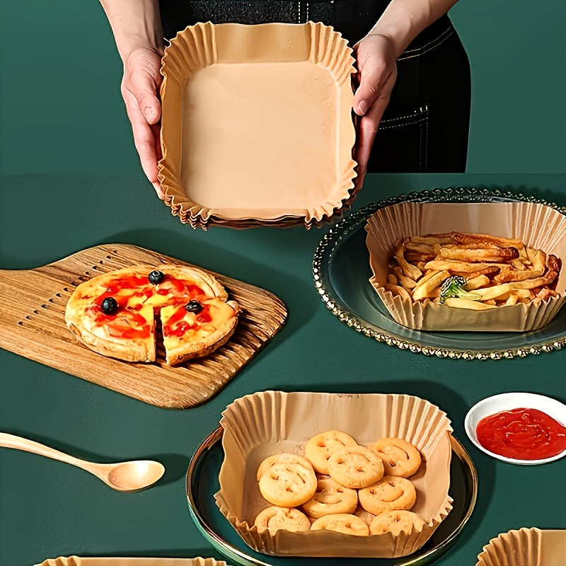 TEMU 100-pack Air Fryer Liners - Parchment Paper Baking Sheets, Heat Resistant, Easy For Cooking - Compatible With Air Fryer, Oven, Microwave -