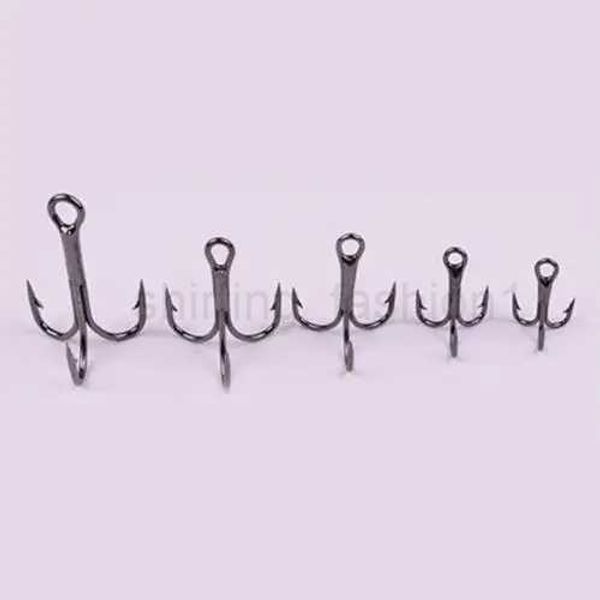 100Pcs High Carbon Steel Treble Hooks Barbed Fishhooks Super Sharp Triple Hooks 6 Size 2-4-6-8-10-12 Sea Tackle AccessoriesXJ240806