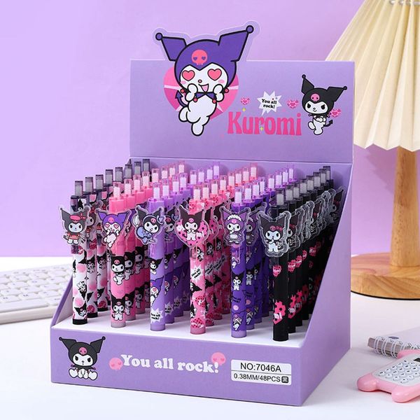 48pcs-lot Press Style Cartoon Kuromi Series Black Ink Gel Pen Signature Pens for Cute Girl Students Office School Gifts 2971