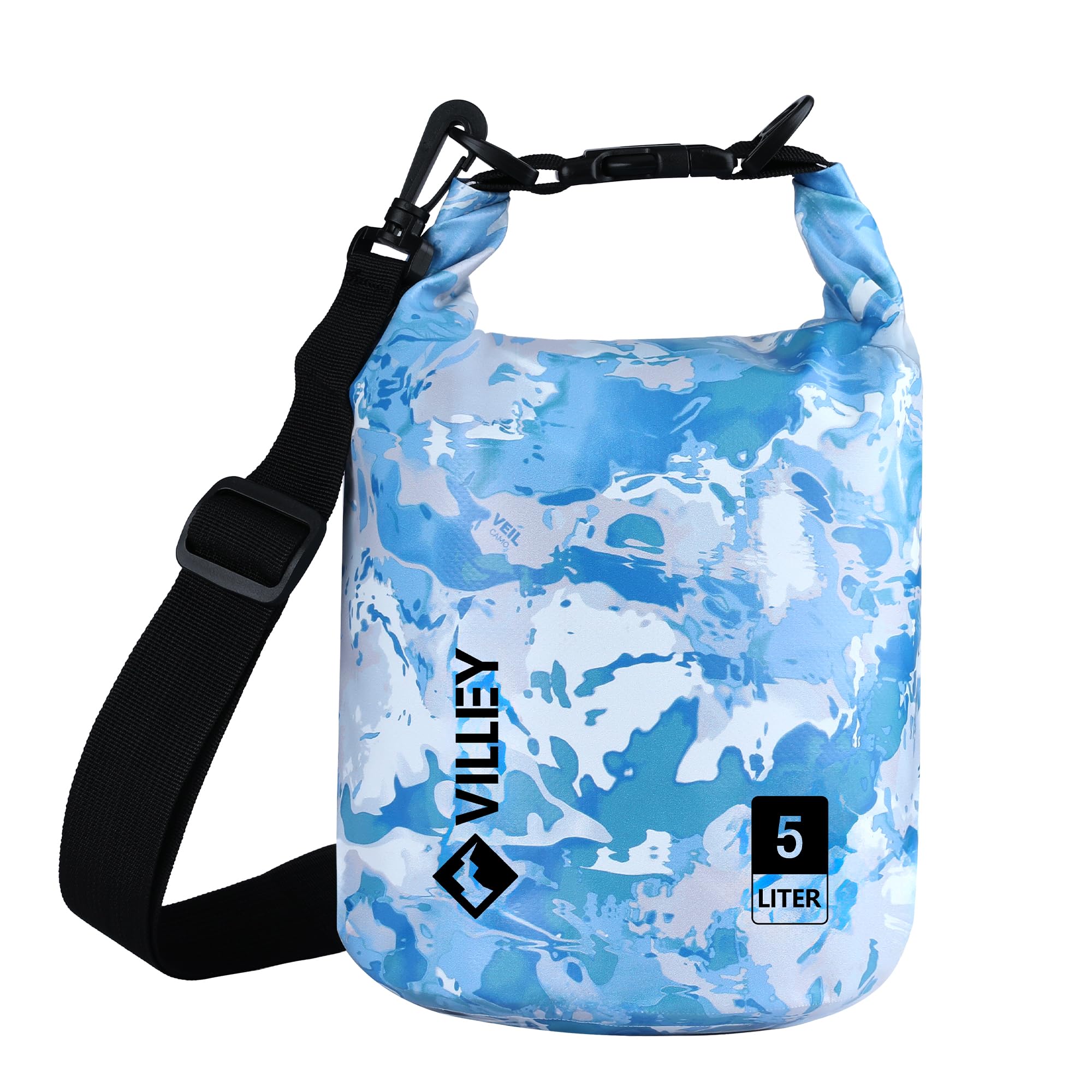 VILLEY Dry Bag Waterproof 5L Roll Top Sack Keeps Gear Dry Lightweight Dry Sack for Kayaking Boating Camping Swimming and Beach Adventures Blue Camo Bl