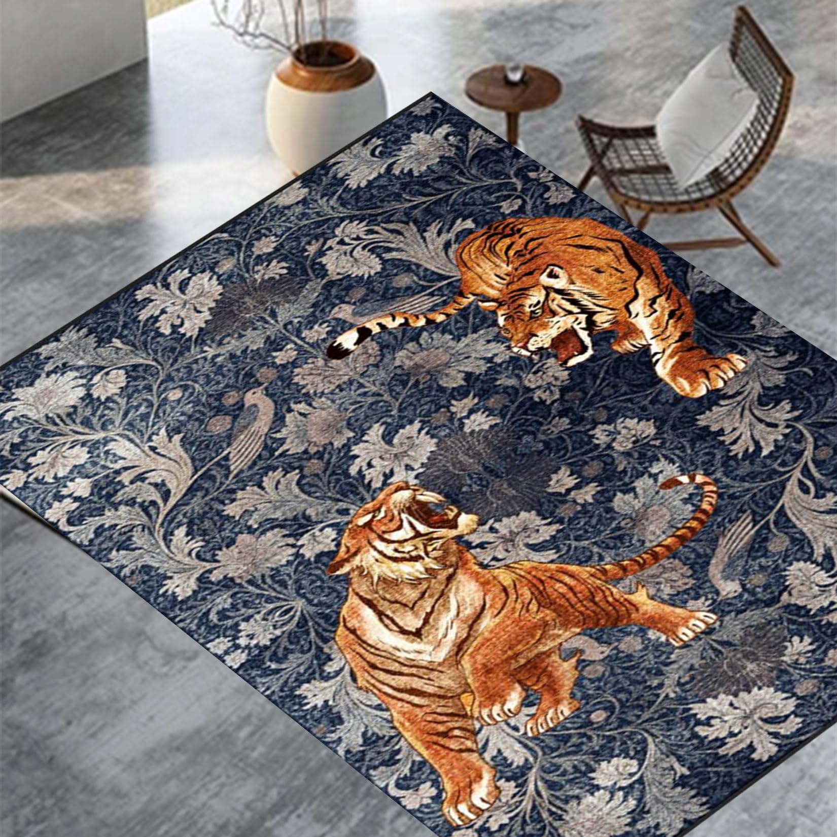 Garvee Bedroom Rug Washable Area Rug Non Slip Low Pile Boho Floral Carpet Navy 8x10ft