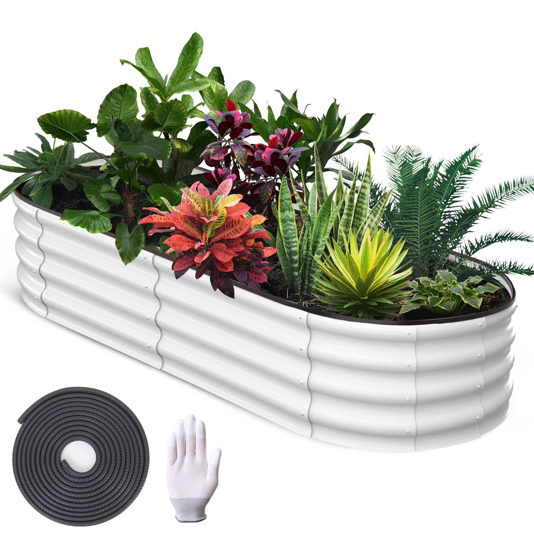 Garvee 6'x3'x1' Galvanized Oval Raised Garden Beds Open Base, Tool-Free Assembly Planter Boxes for Vegetables & Flowers, White