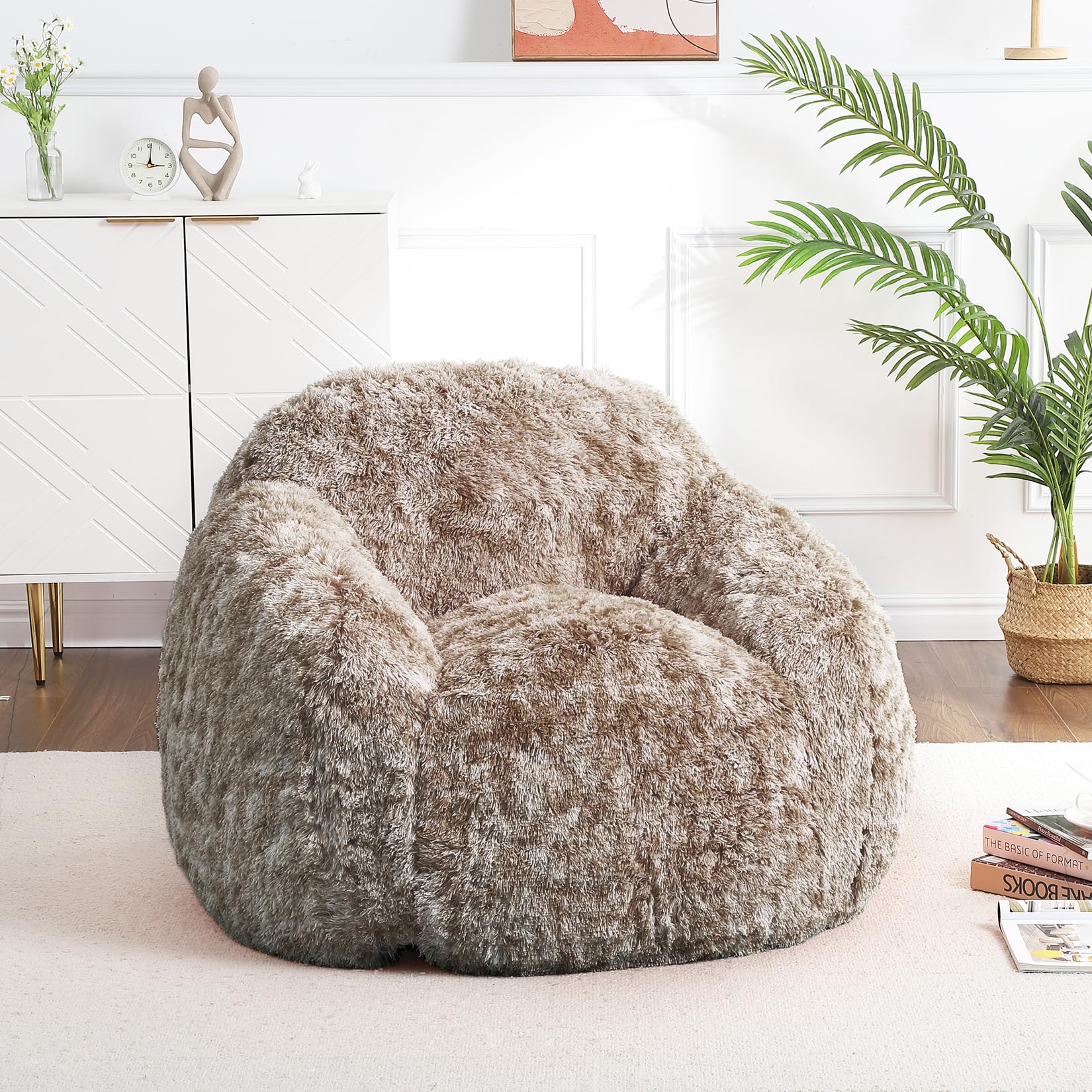 Garvee Bean Bag Chairs for Adults, Faux Fur Bean Bag Chair with Filler, Soft Plush Living Room Beanbag Chair Armrest Bean Bag Couch, Fluffy Couch Lazy