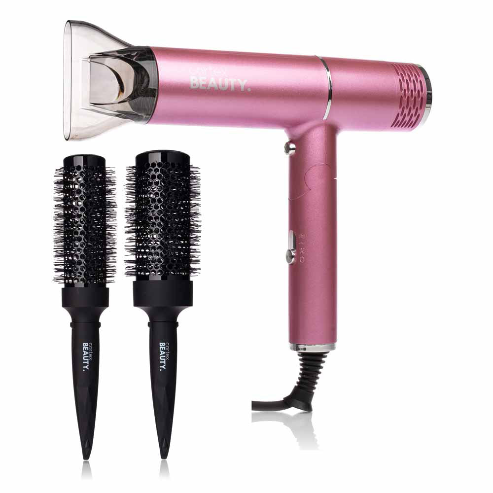 AirFold - Ionic Foldable Dryer + 2 Piece Blowout Brush Set - Blush Pink