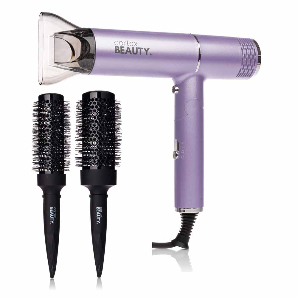 AirFold - Ionic Foldable Dryer + 2 Piece Blowout Brush Set - Purple