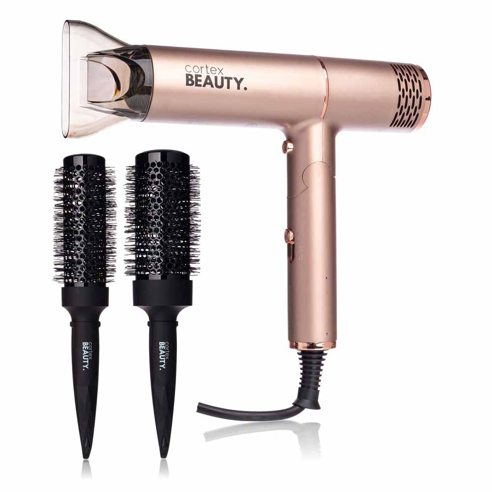AirFold - Ionic Foldable Dryer + 2 Piece Blowout Brush Set - Rose Gold
