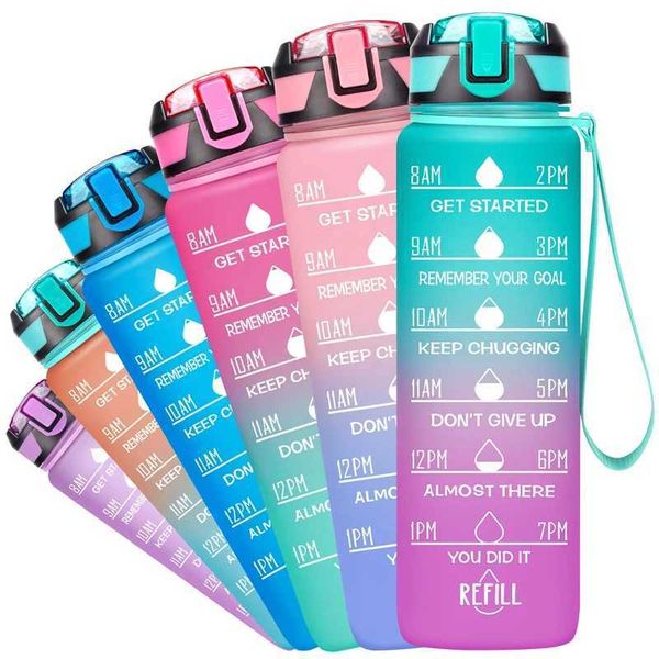 32OZ Portable Water Bottle Motivational Sports Water bottle with Time Marker Leak-proof Cup for Outdoor Sport Fitness BPA FreeXJ241026