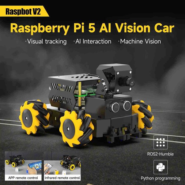 Electronics Robots Yahboom 4WD Raspbot V2 AI Robot Car Kit Based on Raspberry Pi 5 suitable for beginner education toy ROS2 Humble Python pr