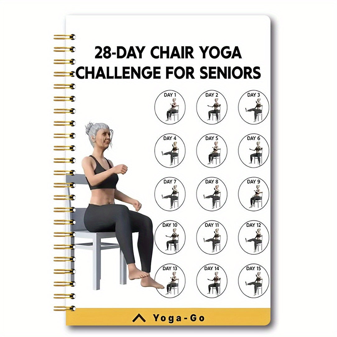 TEMU 28-day Chair Yoga Challenge Spiral Notebook - 5.5x8.3 Inch Fitness Planner Poses & , 50 Pages, Durable Spiral Binding, Home, Office, University,