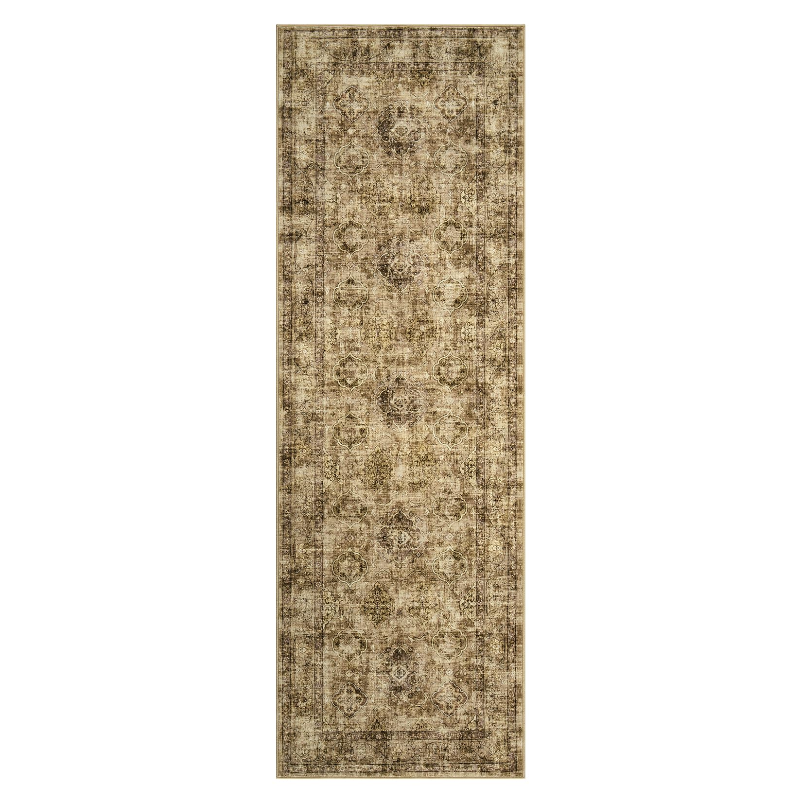 Garvee Area Rugs Vintage Oriental Printed Distressed Design Brown 2x6Ft Retro Indoor Living Room Bedroom Low Pile Washable Soft Carpet