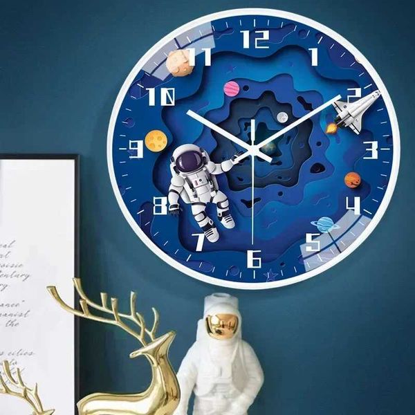Bedroom Modern Boy Silent Childrens Wall Clock Digital Simple Clock Creative Home Punching Clock Cartoon Free Bedroom Research W250107