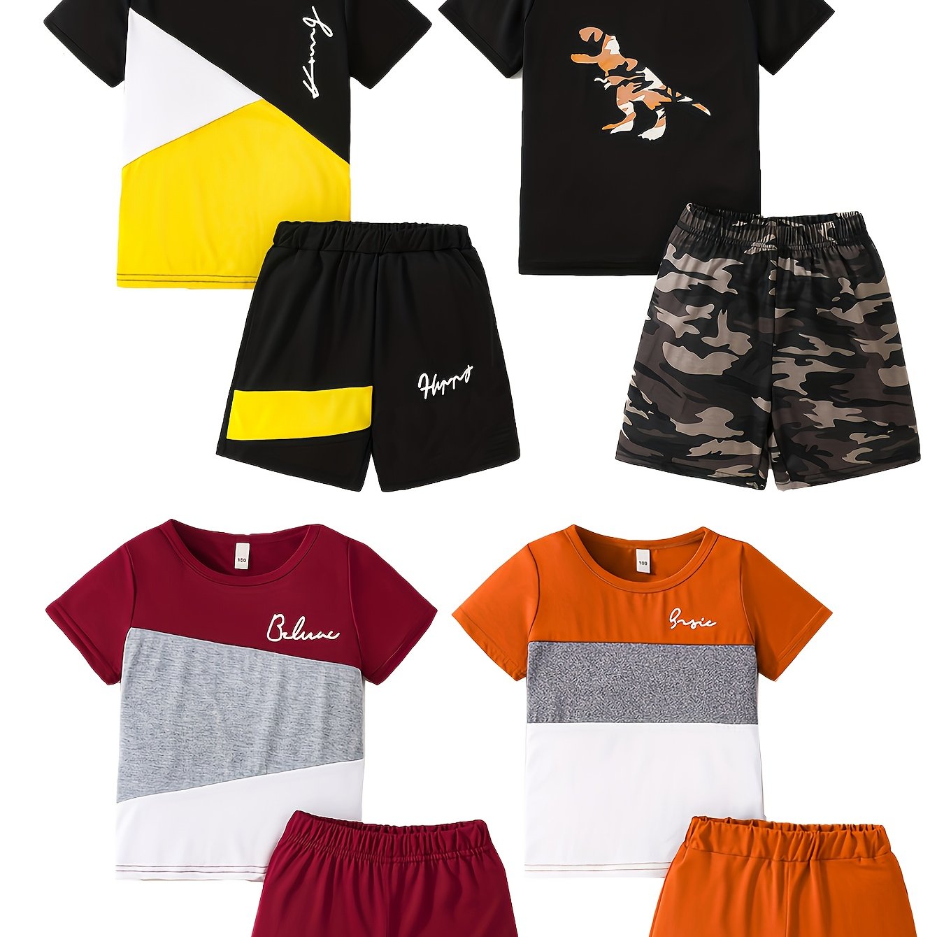 TEMU 8pcs Boys' Casual Fashion Set, 4 Shirts And 4 Shorts, Summer New Style Multi-piece Outfit, Outdoor