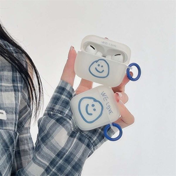 ddmygifts Blue smiley face suitable for Pro 1-2-3 generation Bluetooth wireless headphone case, cute transparent soft shell A