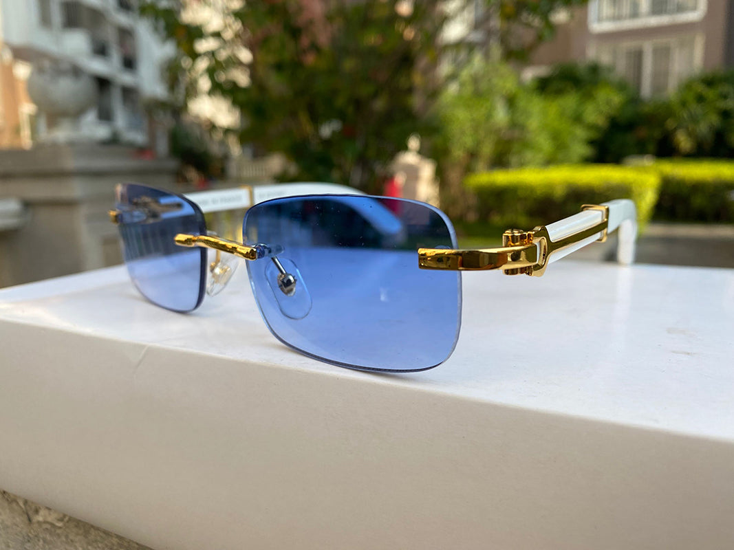 Blue designer sunglasses for women mens brand glasses rectangular frameless sunglass texture mirror frame gold Waving Plate wood eyeglasses accessor