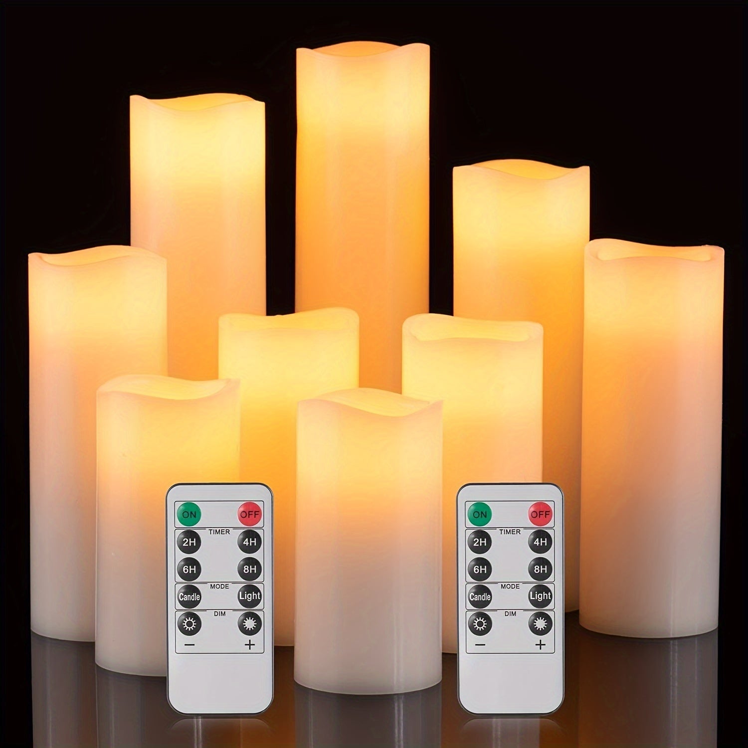 TEMU 9pcs Flameless Led Candles With Remote Control & 24h Timer - Battery-powered Realistic Flickering Flame, (4-5-6-7-8 Inch) For Weddings,