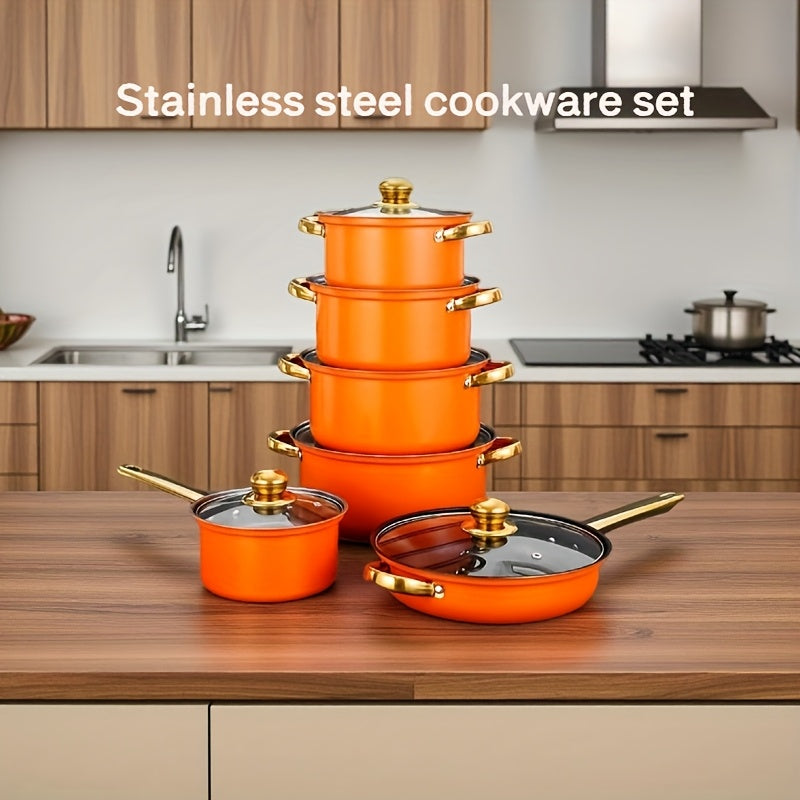 TEMU 1 Piece Stainless Steel Cookware Set, Stainless Steel Cookware, +6 Lids, Stainless Steel 2 Handed Handle With Lid Deep Soup Pot, Suitable For