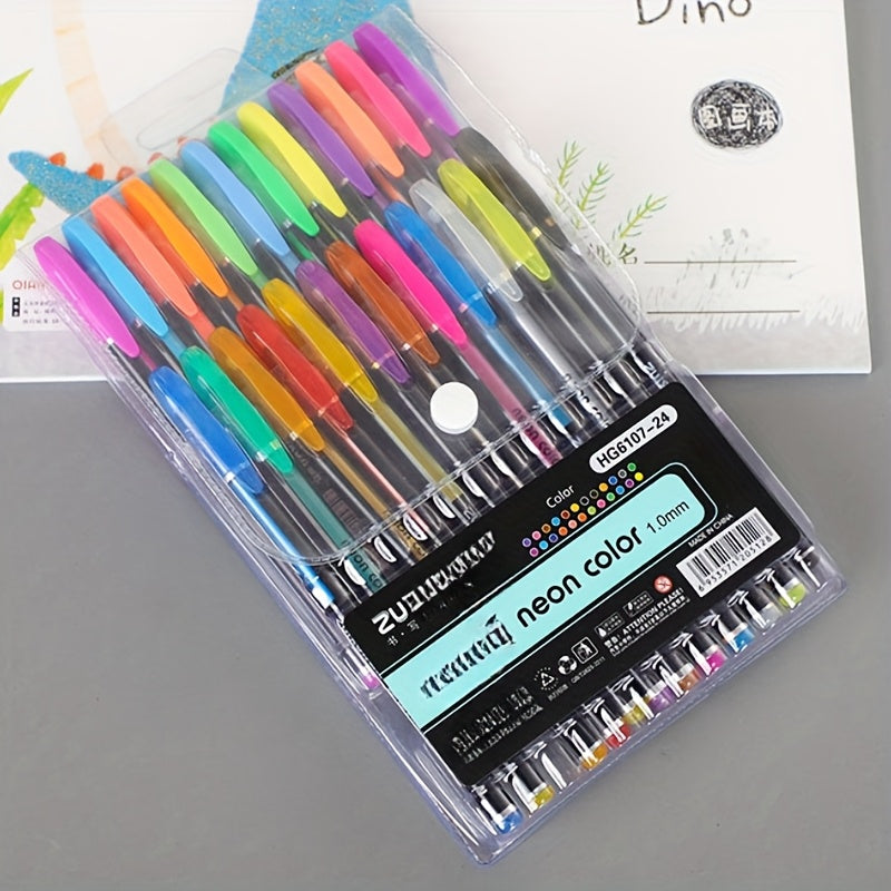 TEMU 24-36-48colors, Gliter Color Pen, 1.0mm Fluorescent Markers For Art, Journal Pen, Colorful Neutral Pens, Mentalic Gel Pens, Ballpoint Highliters