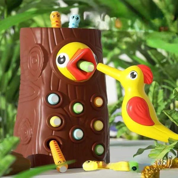 Montessori Educational Toys for Children Woodpecker Catch Worms Toy Toddler Kids Magnetic Games for Babi Development Busy Board Y240820