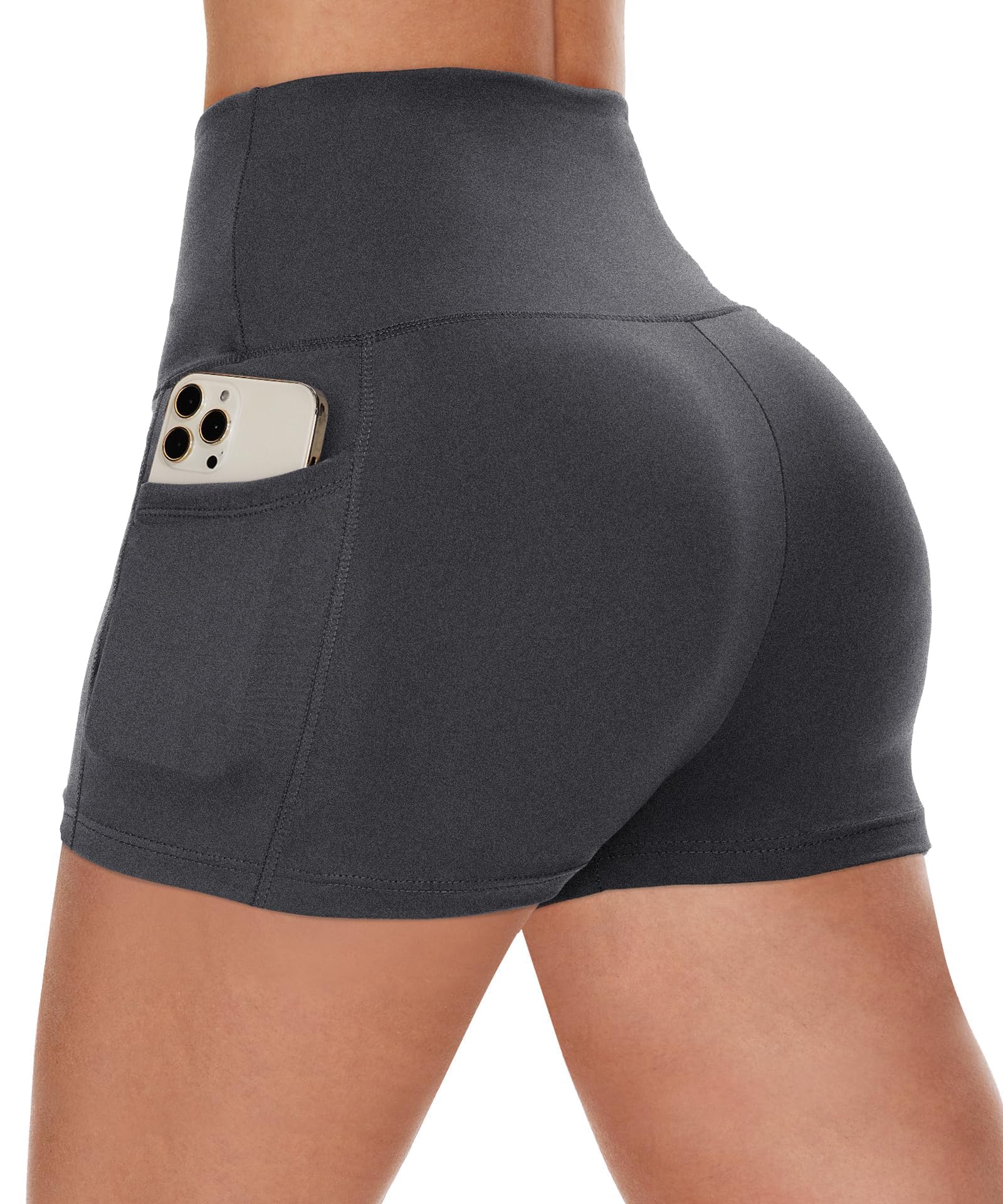 CAMPSNAIL Biker Shorts Women with Pockets - 3"-5"-8" High Waisted Workout Spandex Tummy Control Gym Running Yoga Shorts 3 IN Large-X-Large Dark Grey-h