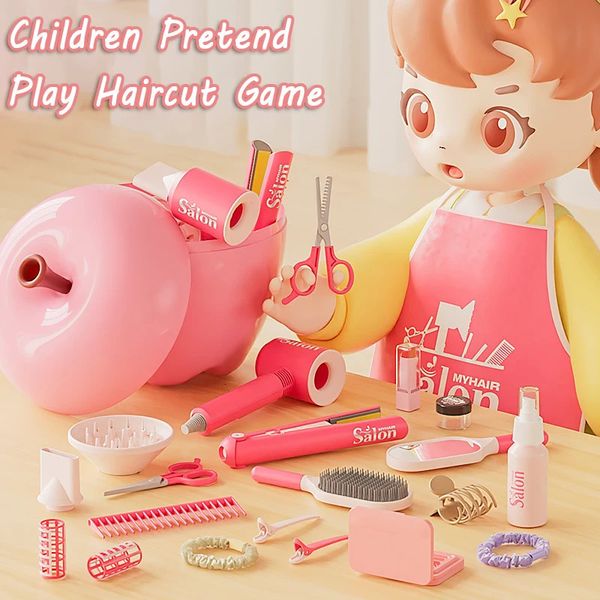 Girls Pretend Play Hairdressing Styling Toy Simulation Cutting Hair Beauty Fashion Salon Electric Blower Clip Kid Party 250116