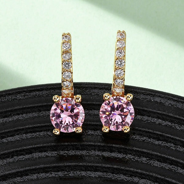 Boucles d'oreilles créoles plates rondes en laiton avec micro pavé de zircones cubiques