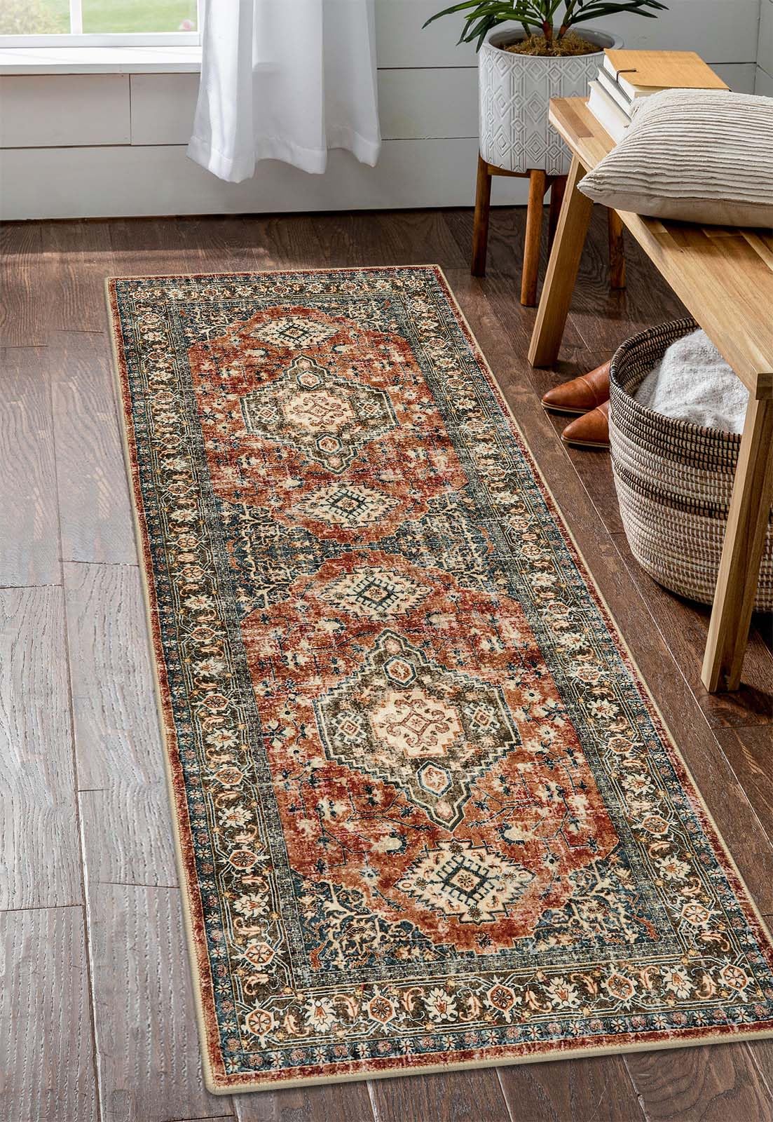 Lahome Oriental Washable Kitchen Runner Rug, 2x6 Carpet Runners for Hallway 6ft Non Skid, Vintage Soft Hallway Rug for Bathroom Bedroom Entryway, Bric