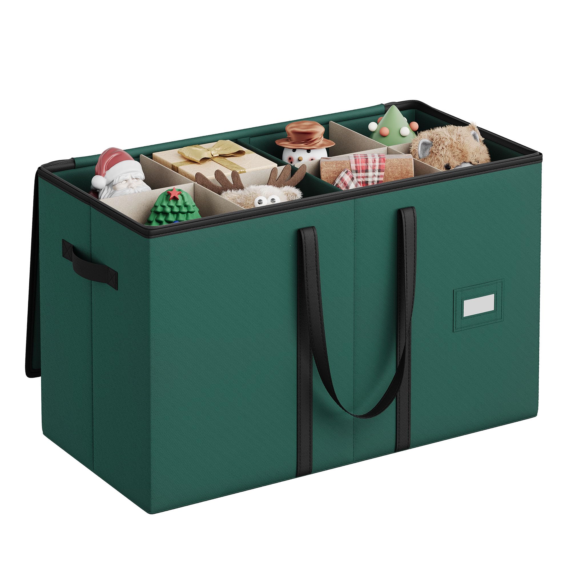 SONGMICS Christmas Figurine Storage Box for 15-Inch Figurines and Nutcrackers, Holiday Decor Organizer with Adjustable Dividers, 8 Slots and 2 Pockets