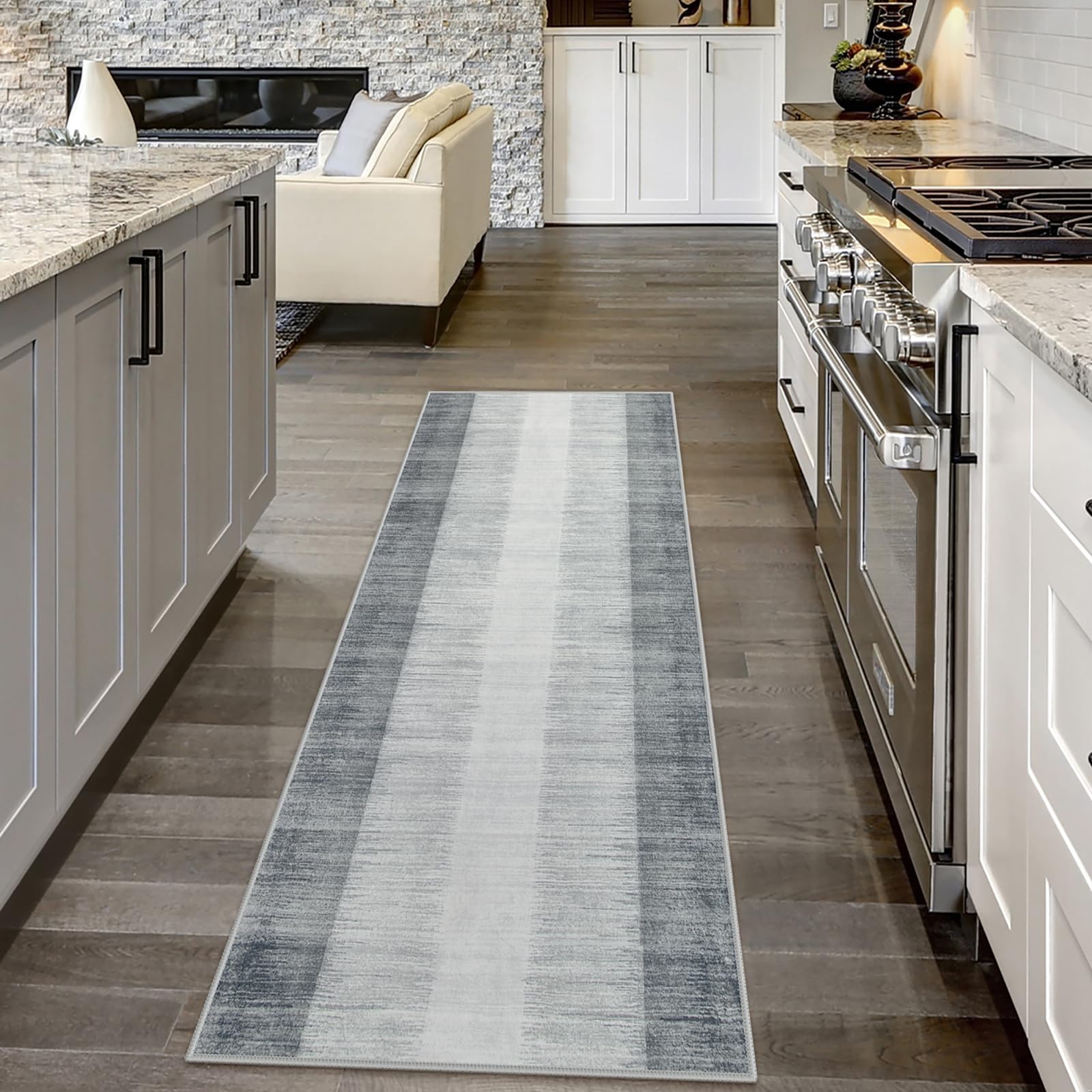 Lahome Modern Ombre 2x6 Runner Rugs, Washable Non-Slip Ultra-Thin Hallway Kitchen Laundry Room Rug, Grey Print Carpet Runners for Bedroom Bathroom 2'