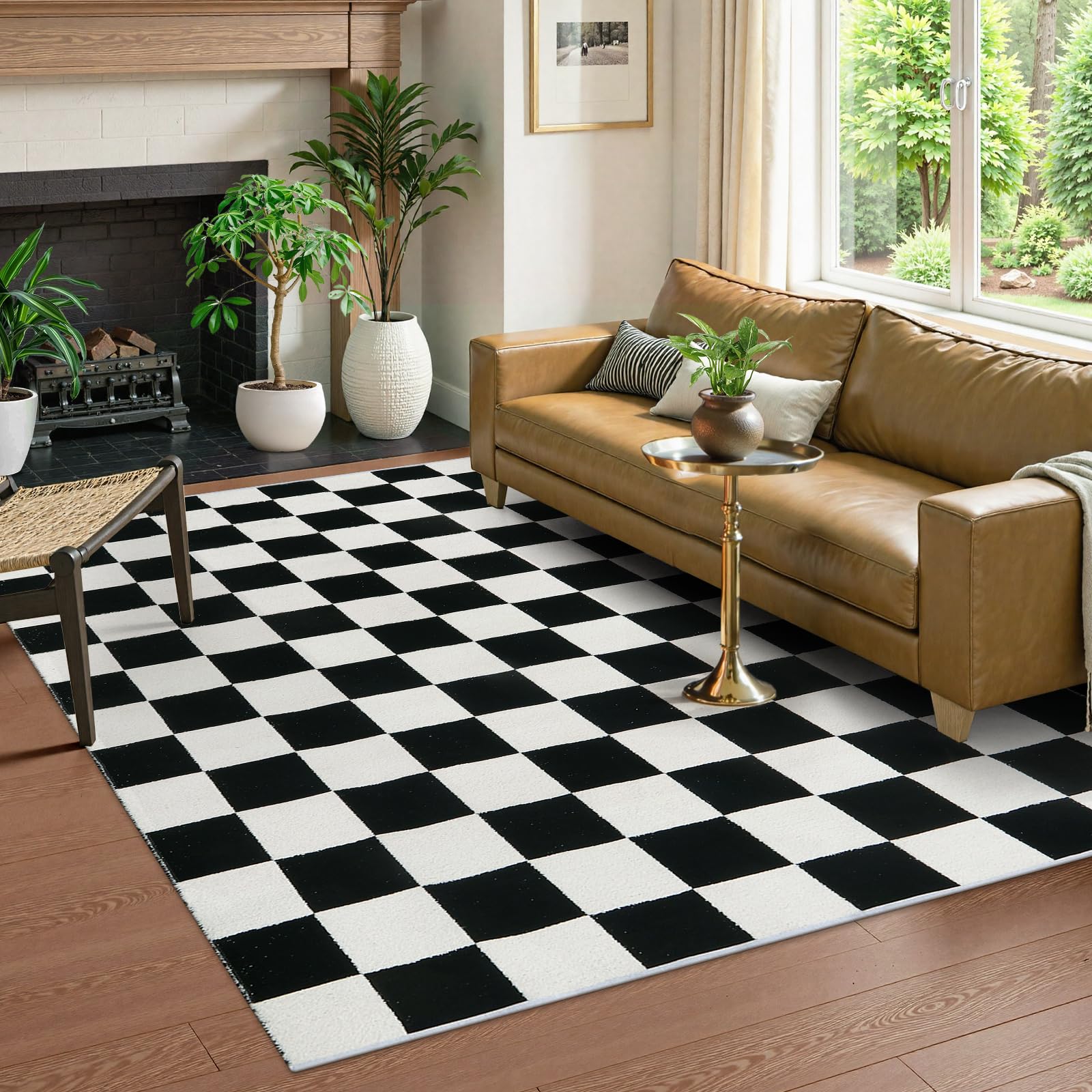 Lahome 5x7 Washable Checkered Rug for Living Room, Black and White Checkerboard Rugs Cotton Woven for Classroom Bedroom, Checker Carpet for Kids Room