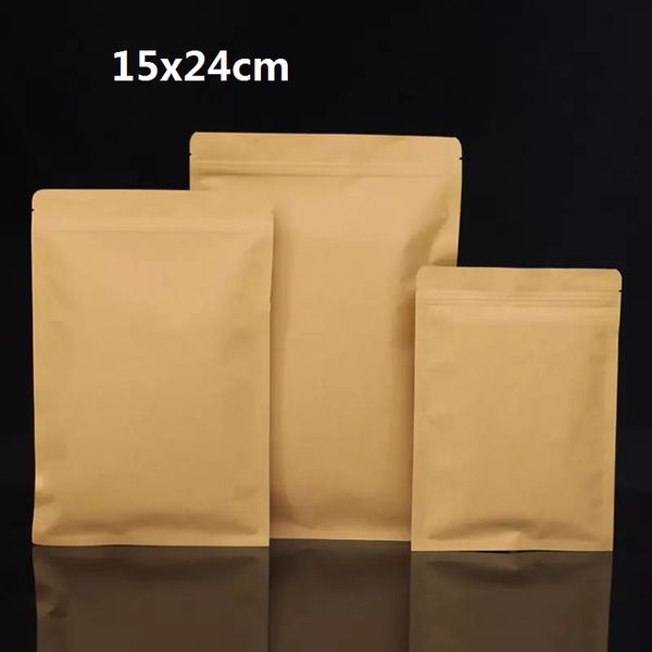 Flat foil lined food storage kraft paper pouch with zip Packaging hick Foil Snack Candy Ground Coffee Nuts Tea Seeds Gifts Storage 15x24cm