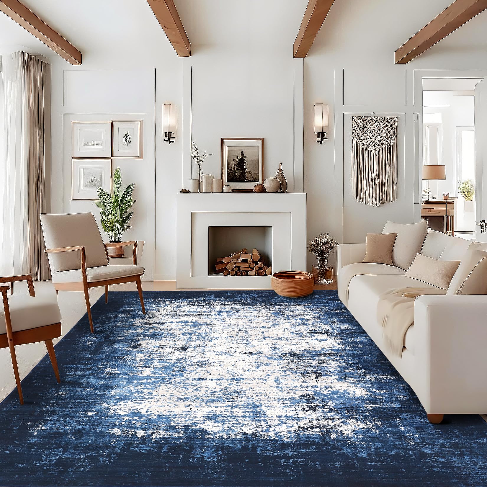 Garvee Extra Large Living Room Rugs 10x13 Blue Non-Slip Abstract Accent Rug Ultra-Soft Pearl Velvet Indoor Carpet