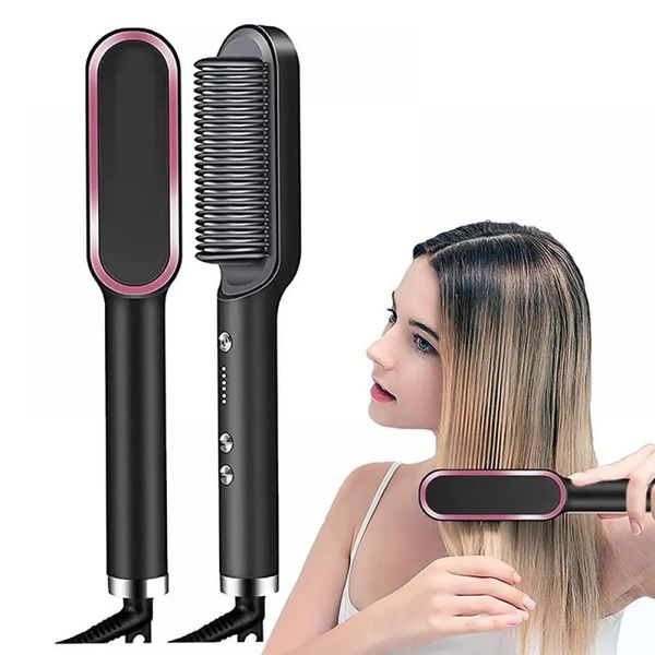 Ceramic Electric Straightening Brush with Heat Styler Professional Straightener Comb for Smooth Frizz Free Hair Styg
