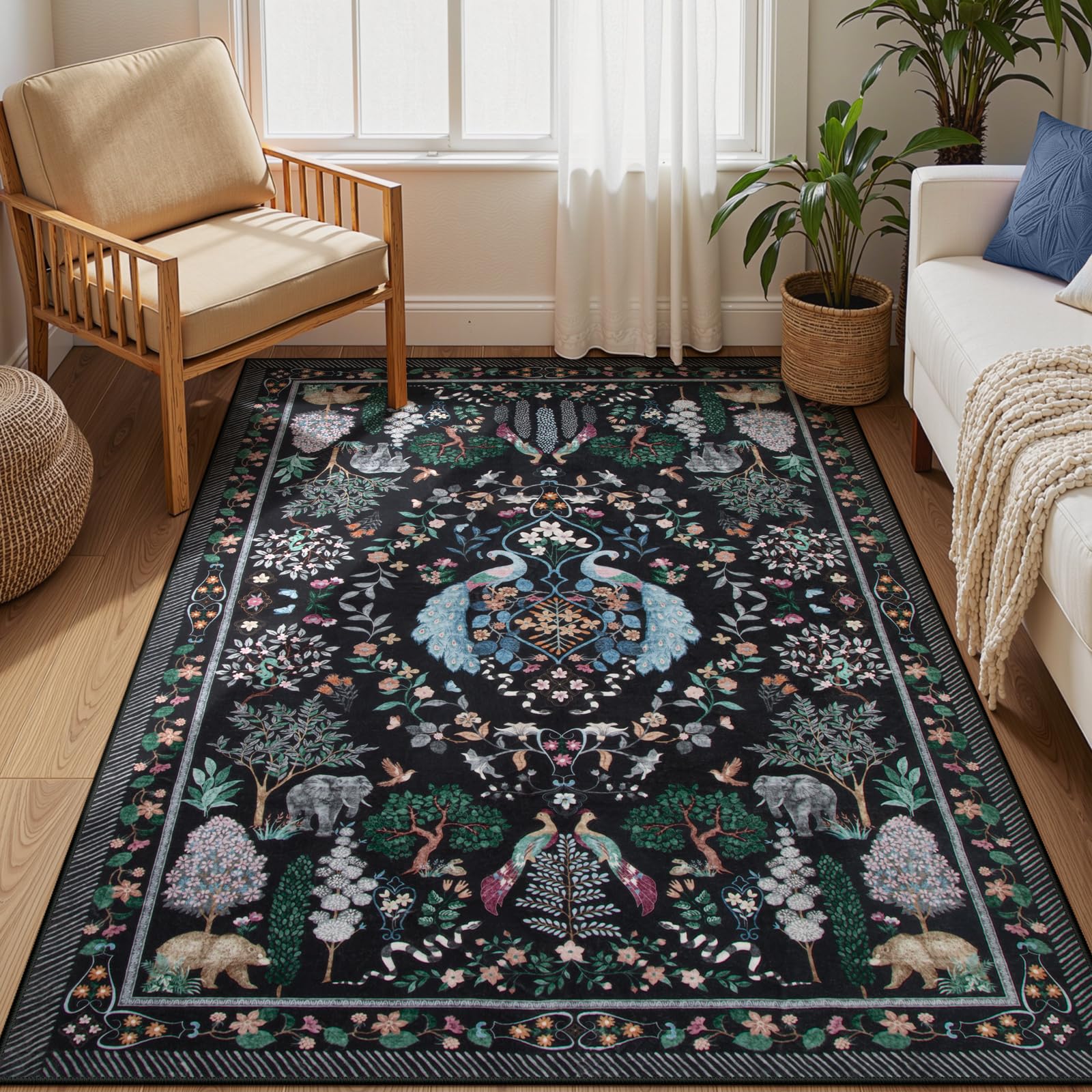 Lahome 4x6 Area Rug Washable Rugs for Entryway,Non-Slip 4x6 Rug Soft Throw Bedroom Rugs Carpet for Bedside, Kids Room, Office, Dining Room(Black) 4' x