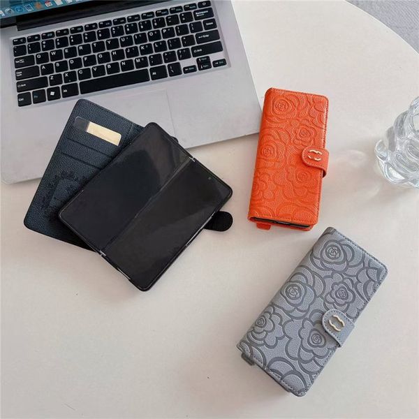 Beautiful Camellia magnetic suction leather with Card Holder Luxury iPhone Cases for samsung z flod 6 flod 5 4 3 Z flip 6 4 3 flip5 flower c