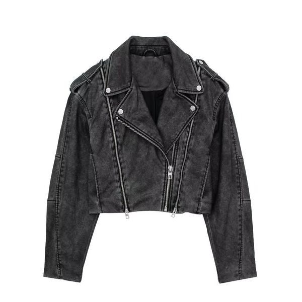 Fashion PU Leather Jackets for Women Vintage Chic Short Coat Female Front Zipper Motorcycle Jacket New Outerwear