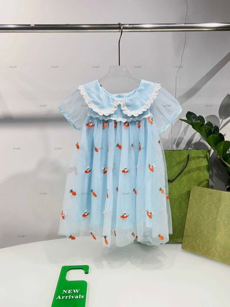 Brand girls dress summer Transparent sleeve dresses kids designer clothes Lace material lapel Dress High quality Various styles Girls skirts