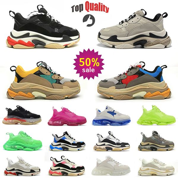 Designer clássico Triple S Men Women Shoes Casual Plataforma de tênis Clear Clear Black White Grey Vermelho Pink azul Real de Neon Green Men
