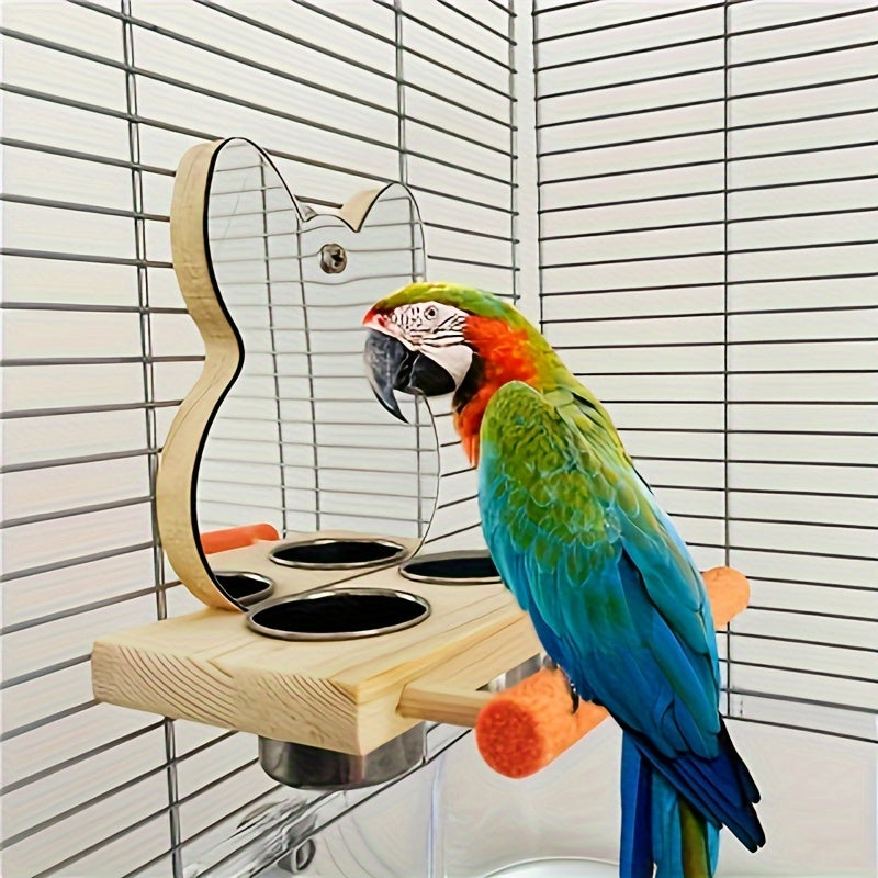 TEMU Parrot Bird Food Box Feeder Anti-spray Bird Feeder Peony Bird Frosted Standing Pole Bird Mirror Supplies - You Can Eat And Play At Time