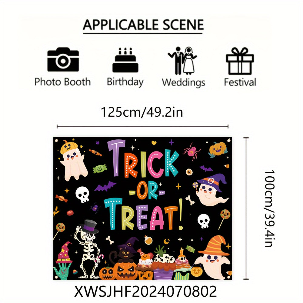 TEMU Polyester Halloween Trunk Decoration Banner 1pc - Trick Or Treat Festive Multipurpose Fabric Sign For Car, Garage, Photo Booth, Weddings - 49.2"